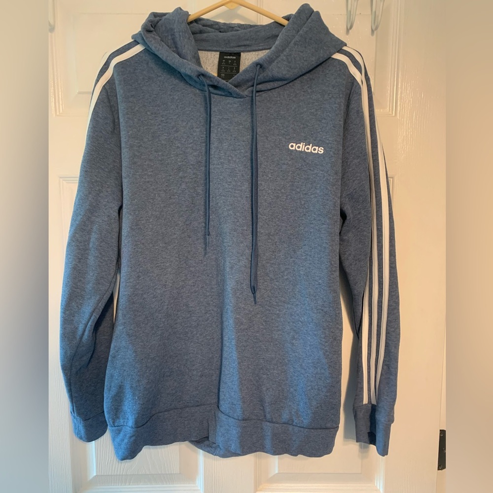 Blue Adidas Striped Hoodie